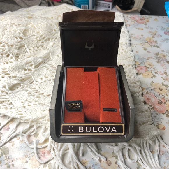 Vintage Bulova Automatic Original Plastic Leather Watch Display Storage Box Case - Picture 11 of 16